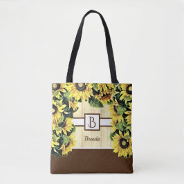Schöne Monogram Sonnenblume Tote Bag