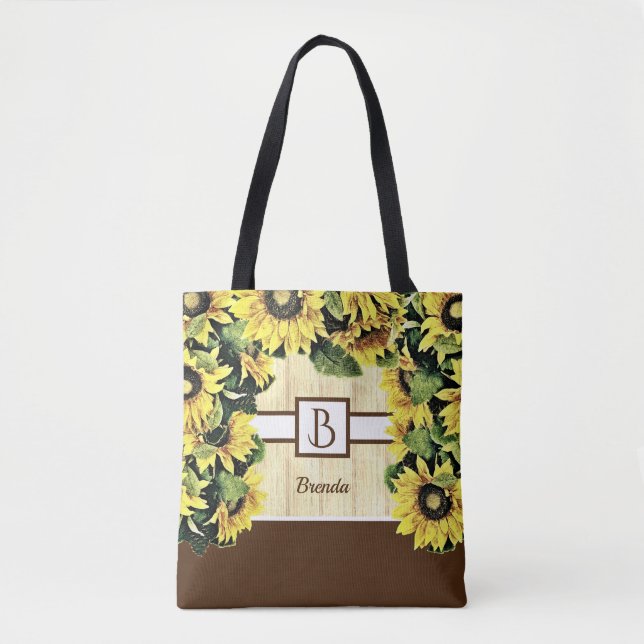 Schöne Monogram Sonnenblume Tote Bag (Vorderseite)
