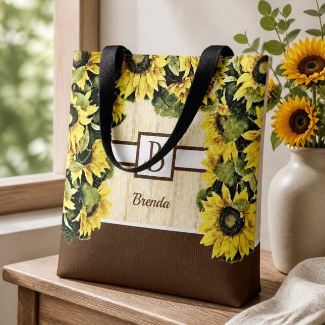 Schöne Monogram Sonnenblume Tote Bag (Von Creator hochgeladen)