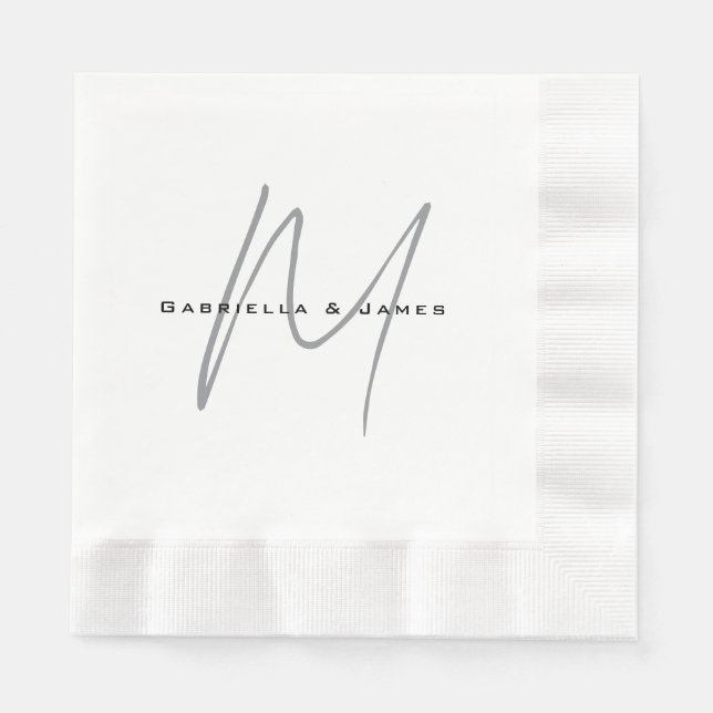 Schöne monogrammierte schwarze weiße graue Kalligr Serviette (Vorderseite)