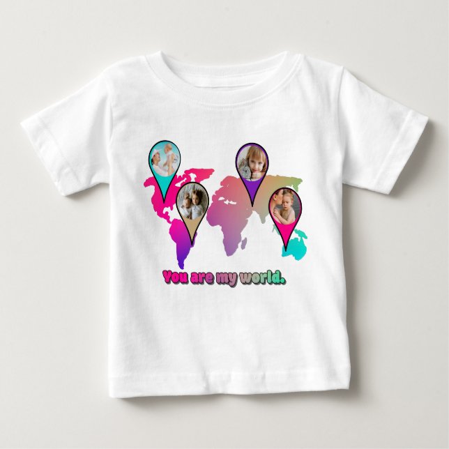 Schöne Multicolor-Weltkarte FotoCollage Baby T-shirt (Vorderseite)