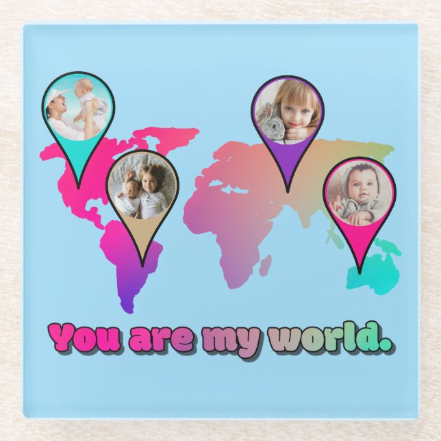 Schöne Multicolor-Weltkarte FotoCollage Glasuntersetzer (Vorderseite)