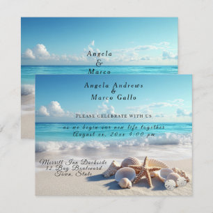 Schöne Muscheln Seestern Strand Hochzeit Einladung