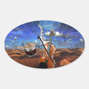 Schöne Musiknoten Geige Spritzer Klaviertrommel Ovaler Aufkleber