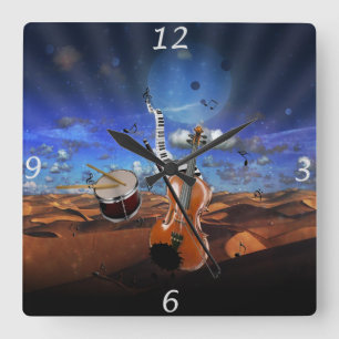 Schöne Musiknoten Geige Spritzer Klaviertrommel Quadratische Wanduhr