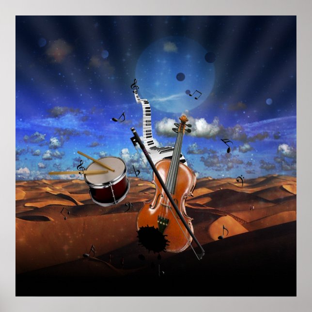 Schöne Musiknoten Piano-Drums für Geige Splater Poster (Vorne)