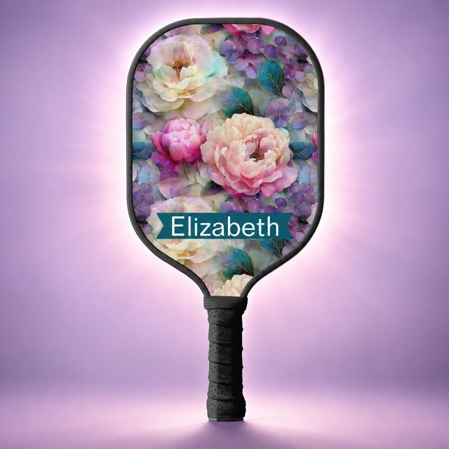 Schöne Mutter der Perlenblumen Personalisiert Pickleball Schläger (Pretty Mother Of Pearl Floral Patterned Personalized Pickleball Paddle For Women.)