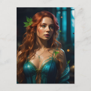 Schöne Mutter Natur in einem blauen Kleid Postkarte