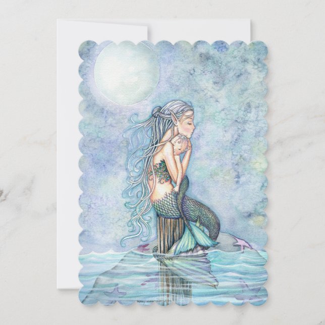 Schöne Mutter und Baby Mermaid Babydusche Einladung (Vorderseite)