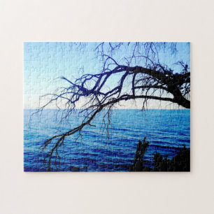 Schöne Mystic Old Tree Ocean Beach Szene Blue Puzzle