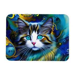 Schöne mystische Katze in Blau- und Goldtönen Magnet