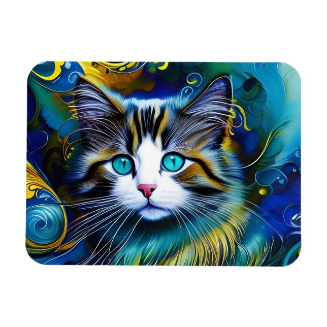 Schöne Mystische Katze in Blues und Golden Magnet (Horizontal)