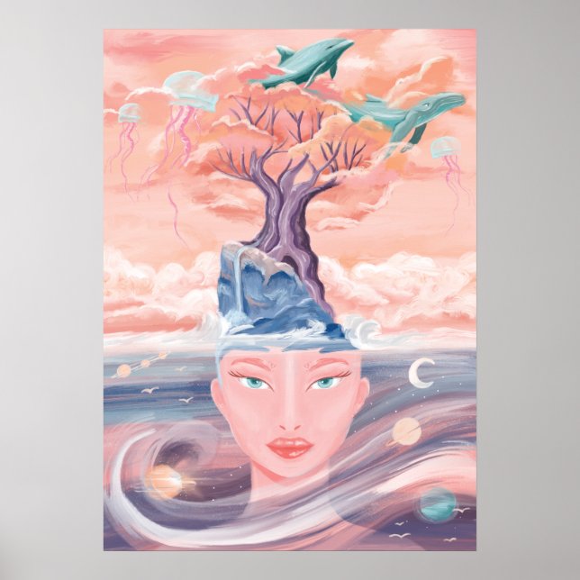 Schöne Mystische Mutter Erde und Universum Galaxie Poster (Vorne)