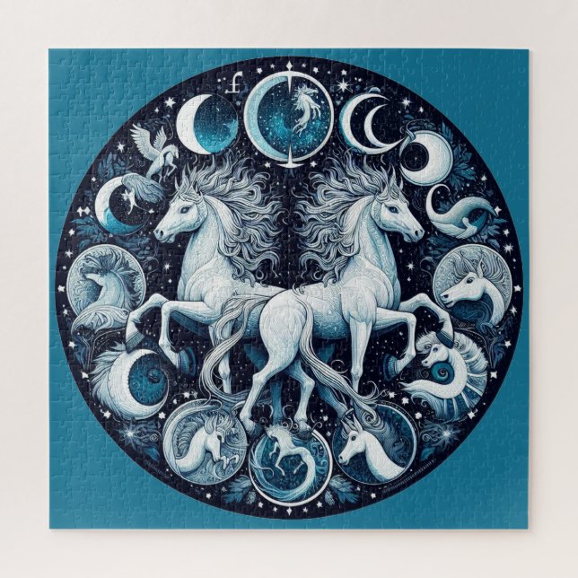 "Schöne mystische Pferde" 15 Puzzle (Vertikal)