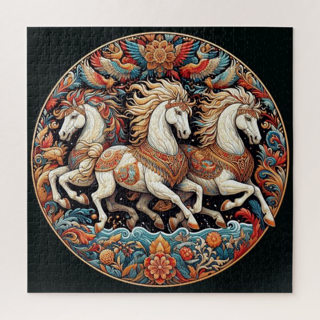 "Schöne mystische Pferde" 21 Puzzle (Vertikal)