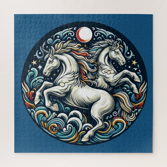 "Schöne mystische Pferde "28" Puzzle (Vertikal)