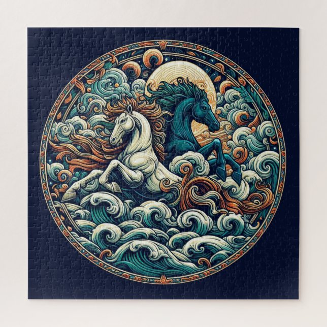 "Schöne mystische Pferde" 31 Puzzle (Vertikal)