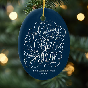 Schöne Nachrichten von Trost und Freude Navy Foto Keramik Ornament