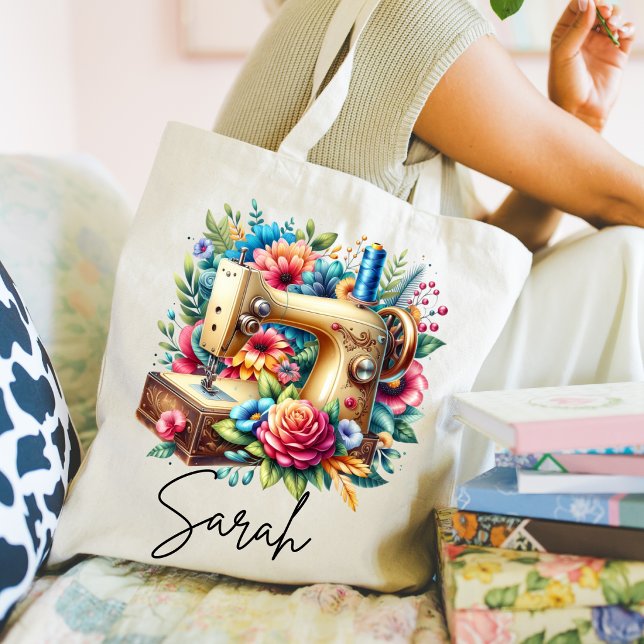 Schöne Nähmaschinen-Tasche Jumbo Stoffbeutel (Cute sewing machine hobby tote bag. )