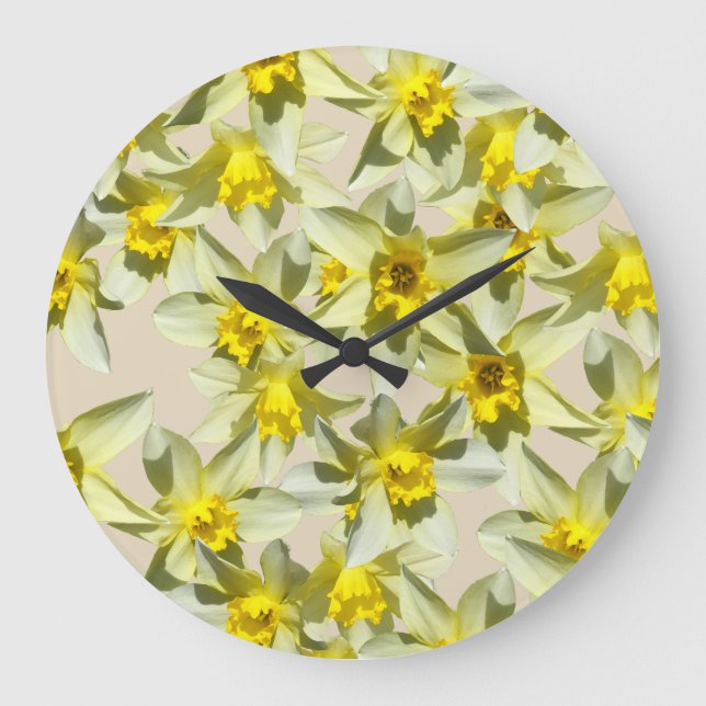 Schöne Narzissen-Blumen-Wand-Uhr Große Wanduhr (Vorderseite)
