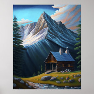 Schöne Natur Berge Acrylmalerei Poster
