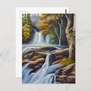 Schöne Natur Wasserfall Stream Ölgemälde Postkarte