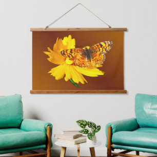Schöne natürliche Orange Butterfly Wandteppich Mit Holzrahmen