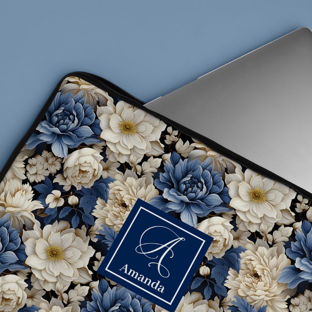 Schöne Navy Blumen Blaue Florale Laptoptasche Laptopschutzhülle (Beautiful Navy Flowers Blue Floral Laptop Sleeve Case)