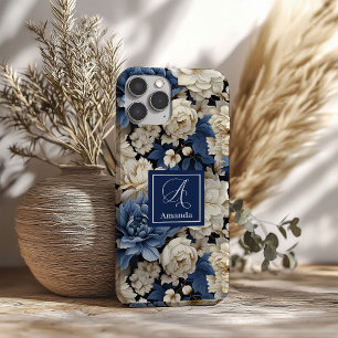 Schöne Navy Blumen iPhone-Hülle Blaues Blumenmuste iPhone 16 Hülle