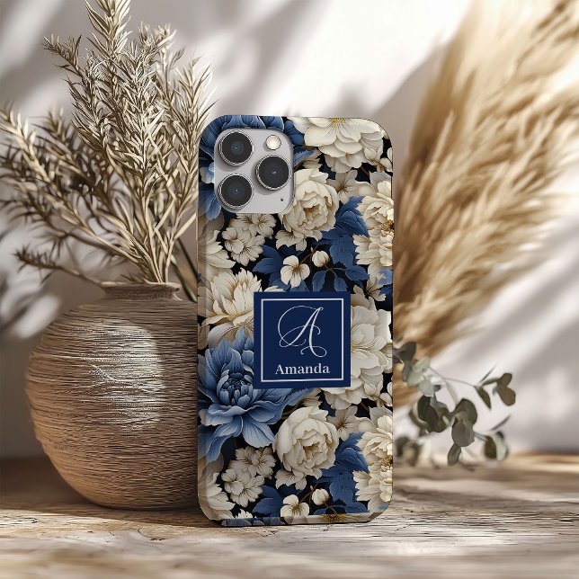 Schöne Navy Blumen iPhone-Hülle Blaues Blumenmuste Case-Mate iPhone Hülle (Beautiful Navy Flowers iPhone Case Blue Floral Style)