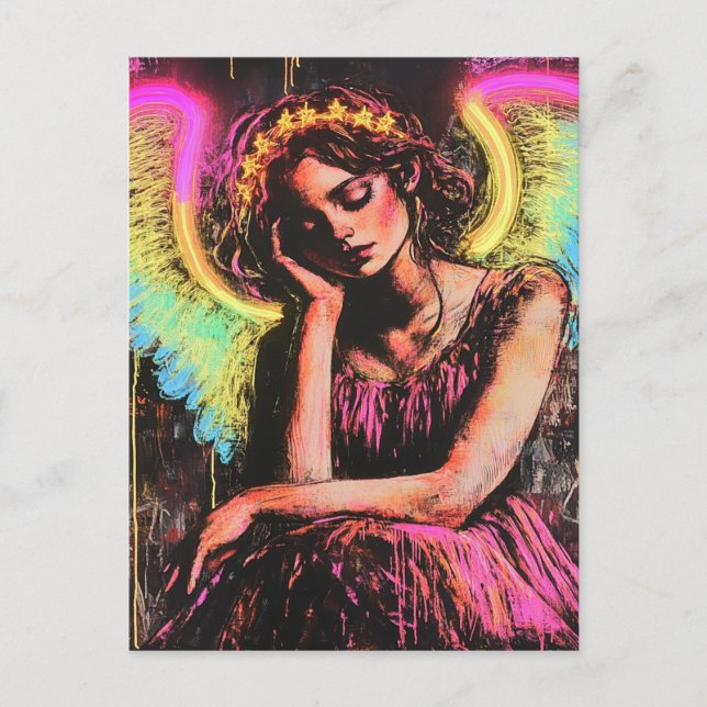 Schöne Neon Angel Fantasy Postkarte (Vorderseite)