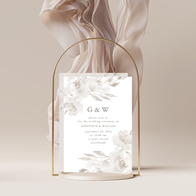 Schöne neutrale Blüte mit Monogramm Hochzeit Einladung (Von Creator hochgeladen)