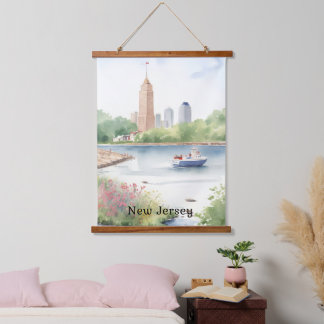 Schöne New Jersey Wasserfarben Kunst Wandteppich Mit Holzrahmen