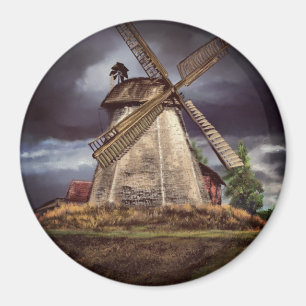 Schöne, niederländische Windmühle Landschaft Art G Magnet