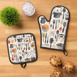 Schöne Niedliche Aquarellküche Geschirr Ofenhandschuh & Topflappen-Set