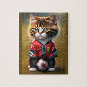 Schöne Niedliche Katze mit Fußballball Puzzle