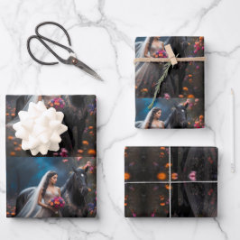 Schöne Niedliche Minimalistische Braut & Pferd Geschenkpapier Set