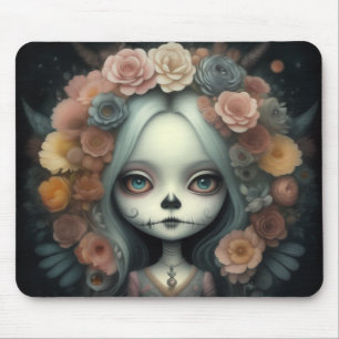 schöne niedliche Whimsikchibi Mädchen mit Blume Mousepad