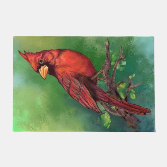 Schöne Northern Red Kardinal Bird Malerei Art  Fußmatte (Vorderseite)