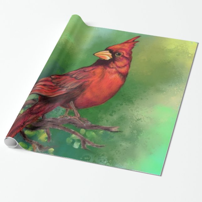 Schöne Northern Red Kardinal Bird Malerei Art  Geschenkpapier (Ungerollt)