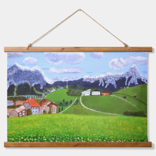 Schöne norwegische Tapisserie Wandteppich Mit Holzrahmen