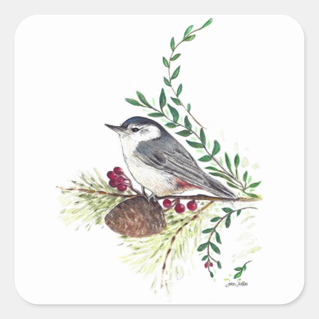 Schöne Nuthatch Art Quadratischer Aufkleber (Vorderseite)