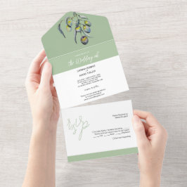 Schöne Olive Zweigstelle Watercolor All In One Einladung