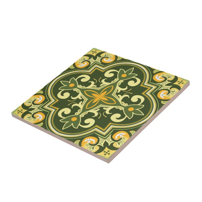 💚 💛 Schöne Oliven- und gelbe Azulejos  Fliese (Seite)