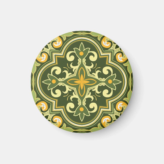 💚 💛 Schöne Oliven- und gelbe Azulejos Magnet (Vorne)