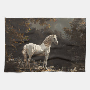 Schöne Ölmalerei Weißes Pferd Vintage Geschirrtuch