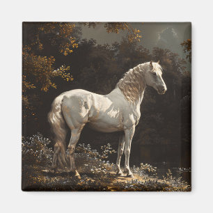 Schöne Ölmalerei Weißes Pferd Vintage Magnet