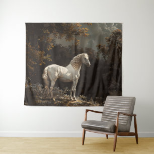 Schöne Ölmalerei Weißes Pferd Vintage Wandteppich