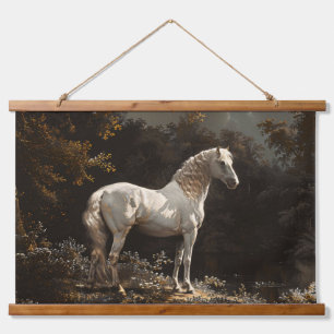 Schöne Ölmalerei Weißes Pferd Vintage Wandteppich Mit Holzrahmen