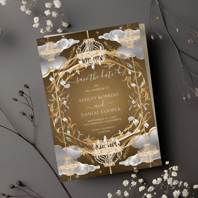 Schöne Opulent Gold und Kristalle Save the Date Einladung (Von Creator hochgeladen)